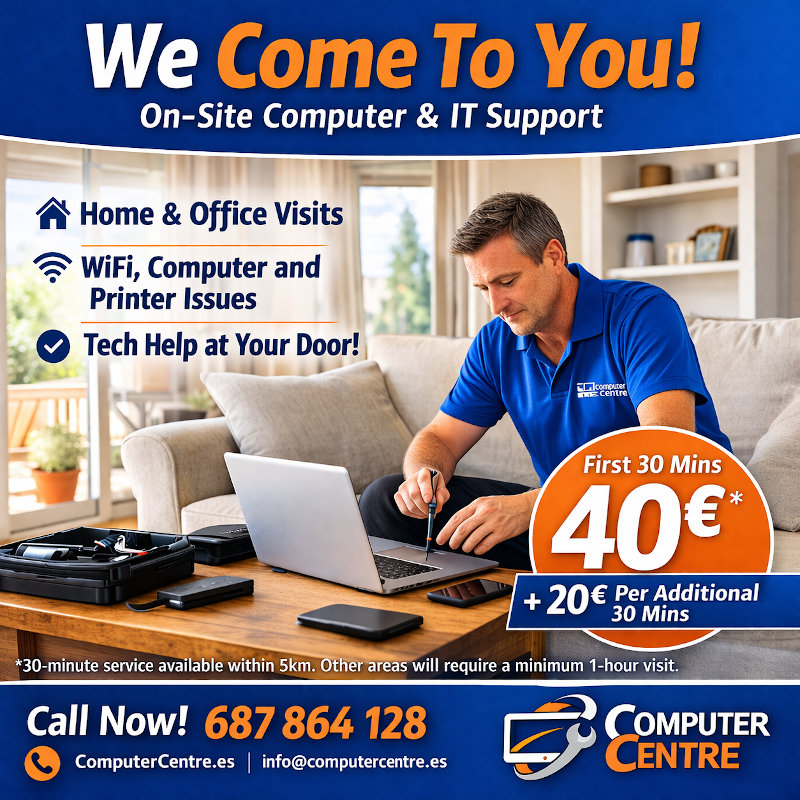 Home IT support and computer repair call-out service in Mijas
